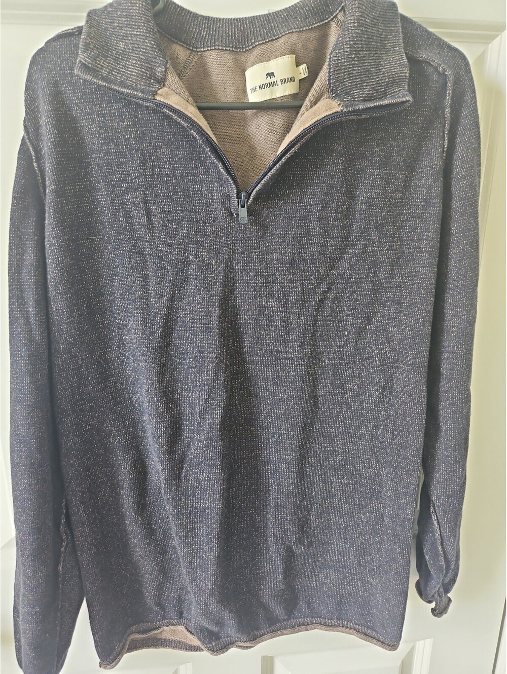 The Normal Brand Mens Large Navy‎ Blue Brown Marled Quarter Zip Pullover Sweater